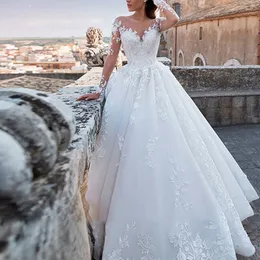 illusion vit/elfenben bröllopsklänningar 2024 eleganta långa ärmar