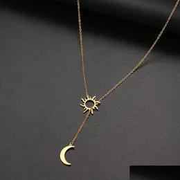 Pendant Necklaces Stainless Steel Sun Totem And Moon Necklace For Women Fashionable Exquisite Summer Must-Have Party Friend Jewelry Dr Otv4N