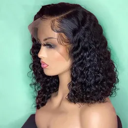 BOB Front Human Deep Wave Deep HD HD trasparente in pizzo corto frontale parrucche per capelli ricci