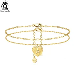 발목 Orsa 보석 여성을위한 초기 발목 팔찌 14K 골드 도금 스털링 실버 레이어링 편지 A to Z Anklet Beach Jewelry SSA08 231025