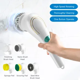 Rengöringsborstar Electric Spin Brush med 5 st huvuden trådlös bärbar skrubba handhållen skrubber lämplig för badrumskökverktyg 231025