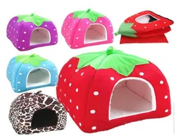 Ortilerri Soft Strawberry Cave Pet House Nest Cat Rabbit Bed Houseかわいい犬小屋の巣洗え可能なクッションバスケット