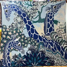 Scarves POBING Silk Cashmere Scarf Women Hand Rolled Shawls Giraffe Print Square Scarves Wraps Bandana Big Hijabs Female Foulard 135CM 231024