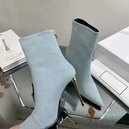 The latest spring 2023 runway style pointed denim short boots are women's classic fashion shoes