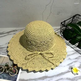 Cappelli a tesa larga 2023 Cappello estivo da sole per donna Grande con fiocco Berretto da spiaggia Donna Protezione UV Feminino pieghevole AD393