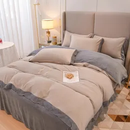 khaki thicken coral fleece Bedding Four-piece bed set Besigner bedding sets Luxurious shaker flannel Bed sheets Contact us for more pictures