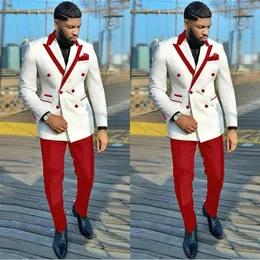 Białe czerwono męskie garnitury na ślubne szczyt Lapel Formal Groom Man Tuxedos Tailore Made Pants Suits