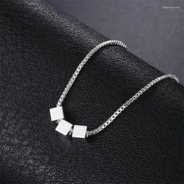 Kedjor 925 Sterling Silver Necklace Box Chain Simple Square Cube Triangle Pendant For Women Fashion Party Wedding Accessories smycken