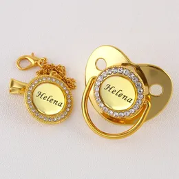 Andere Babyfütterung 018 Monate, BPA-frei, personalisierbar, beliebiger Name, personalisierter goldener Bling-Schnuller und Clip, luxuriös als Duschgeschenk 231025