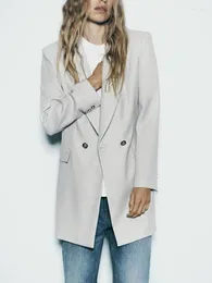 Kadınlar Suits Long Blazer Ceket 2023 Sonbahar Bayanlar Ofis Çift Kruvaze Mizaç Takımı Günlük