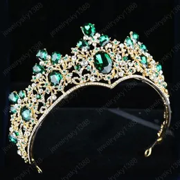 Nowa biżuteria do włosów dla kobiet barokowe zielone tiary korony złota metalowa tiara kryształowe kryształ dhinestones Diodem Wedding Hair Akcesoria 324R