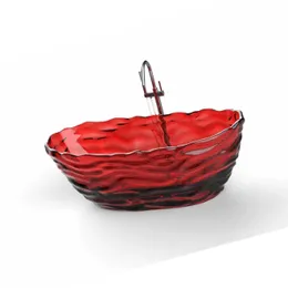 Vasca da bagno ovale in resina ovale con ondulazione dell'acqua da 1750x785x640mm Vasca da bagno indipendente con montaggio a pavimento in cristallo rosso vino trasparente BV001-1