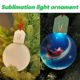 Placas de sublimação LED Enfeites de Natal acrílicos com corda vermelha para decorações de árvores de Natal e festas