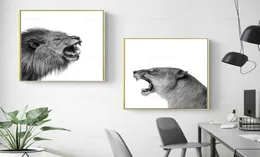 2 peças pintura em tela leão e leoa poster animal parede arte impressão imagem preto branco florestas para sala de estar decoração casa 12836732