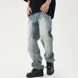 Męskie dżinsy workie mężczyźni prosto w Vaqueros spodnie uliczne moda swobodna prosta hip hop High Street Distressed Y2K Denim Pants 231025