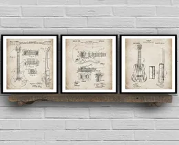 Патентные чертежи гитары, винтажные постеры и принты, музыкальная настенная живопись на холсте, ретро-картины для гостиной, домашний декор8651427