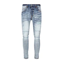 Designer jeans män staplade jeans män ljus blå smal rak cylinder stänk bläck elastisk casual mode enkel gata trend motorcykel hip hop målar jeans