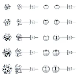 Saplama Küpe 10 Çift Kadın Erkekler İçin Set Hipoalerjenik CZ Top Çok Piercing 3-7mm