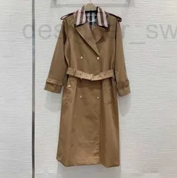 Damen Trenchcoats Designer 23 Herbst/Winter Britischer Stil Modetrend Kontrastierter Polokragen Kariertes Futter Lange Windjacke Damenmantel DTDL