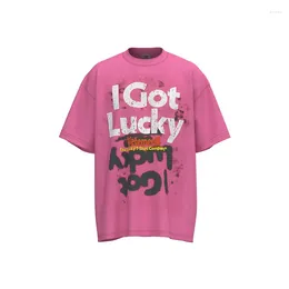Herren-T-Shirts, gewaschenes Rose-Vetments-Kurzarm-T-Shirt für Männer und Frauen, 1:1 hochwertiges VET-Shirt „I Nothing Just Got Lucky“, lässiges Oberteil