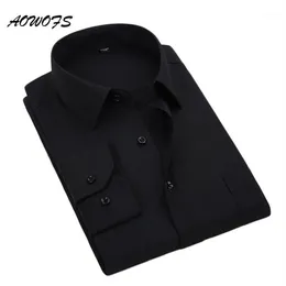 Aowofs القميص الاجتماعي القمصان الأسود لباس القمصان طويلة الأكمام العمل القمصان الحجم حجم رجال الملابس 8xl 5xl 7xl 6xl الزفاف 1253t