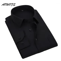 AOWOFS Social Shirt Black Mens Dress Shirts Long Sleeve Office Work Shirts Big Size Mens Clothing 8XL 5XL 7XL 6XL Custom Wedding1253t