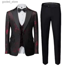 Mäns kostymer blazers mäns affärsbankett jacquard kostym 3 -stycken herrar gentlemen's court kläd män bröllop party brudgummen manliga blazers + byxor + väst Q231025