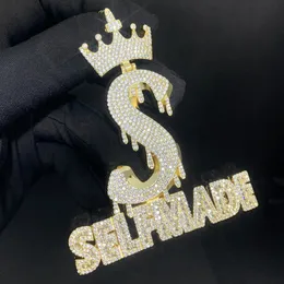 Halsketten mit Bling-Kubikzirkonia-Gepflastert, selbstgemacht, tropfender S-Brief, kronenförmiger Anhänger, Halskette für Männer, Iced Out-Charms, Hip-Hop-Schmuck 231025