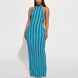 Abiti casual Blu Halter-corn Maxi Dress Donna 2023 Primavera Estate Tinta unita Stretto Sexy Streetwear Goccia all'ingrosso No.825