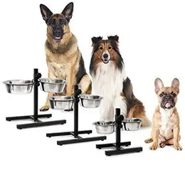 Miski dla psów Podajniki Regulowane miski dla psów dla psów podwyższone podwójnie z podniesionym stojakiem ze stali nierdzewnej Pijaki wodne podajniki puppy akcesoria 231023