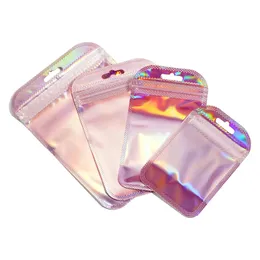 Suporte de jóias 50 pçs auto selagem laser pequenos sacos de plástico para bolsa com janela de exibição clara diy embalagem saco de armazenamento de presente 231025