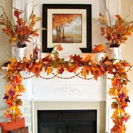 Decorative Flowers Wreaths 2.4m Red Maple Leaf Vine Garland Decoration Autumn Thanksgiving Autumn Decoration Outdoor Hanging Vine Artificial Maple Leaf 231025