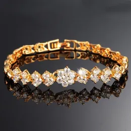 أساور زهور Diamante شفافة Zircon 18k الذهب العصري الكلاسيكي الملحقات النساء روابط سلسلة سوار السحر المثلجة OU2808