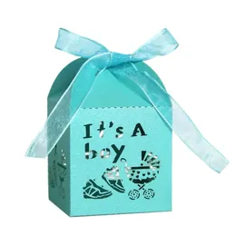 Confezione regalo Scatole per imballaggio di piccoli snack carini per caramelle It's A Boy Confezione regalo blu con nastro per Baby Shower Battesimo Forniture per avvolgere feste di compleanno 231025