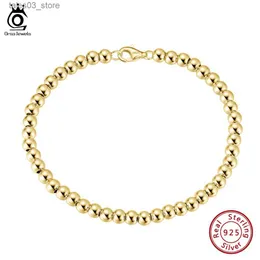 Charm-Armbänder ORSA JEWELS 4 mm Perlen-Kugelkettenarmband 14 Karat Gold 925 Sterling Silber Mode Damenarmband Schmuck 6,5/7/7,5/8 Zoll SB103 Q231025