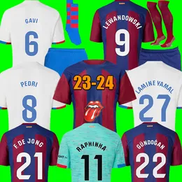 23 24 Lewandowski Soccer Jerseys Gavi Pedri Camisetas de Futbol 2023 2024 Lamine Yamal Barcelona Joao Felix Football Shirt Barca Rolling Stone Kit Men Kids Set Socks