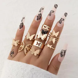 Cluster Rings INS Pretty Butterfly Ring Sets Charms Geometry Gold Color Opening Joint Jewelry Accessories Anillo 9pcs/sets 22899