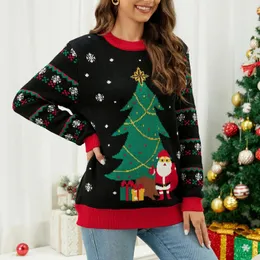 Women's Sweaters European And American Style Round Neck Christmas Tree Jacquard Sweater LED Light Up Ropa De Mujer Knit Woman