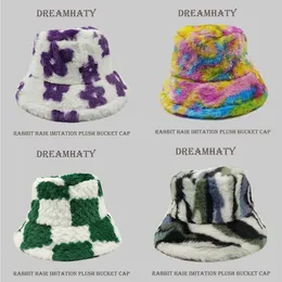 Wide Brim Hats Bucket Hats Flower Tie Dye Bucket Hat Plush Panama Women's Outdoor Keep Warm Autumn Winter Korean Style Fashion Ear Protection Fisherman Cap 231024