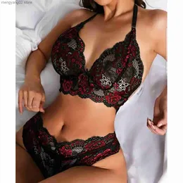 Sexig uppsättning Sexig blommig spetsbroderi Brassiere Lingerie Set Women's Underwear Set Push Up Thin Bralette Deep V Bra och Panty Set T231025