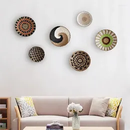 Figurki dekoracyjne kreatywne dekoracje ścienne rattan trawa tkanina słomiana talerz do wystroju domu w salonie sypialnia