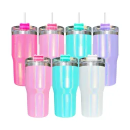 20oz Kids Children Stainless Steel Blank Sublimation White Purple Rose Pink Green Sparkly Shimmer Vacuum Insulated Water Bottle Mugs NEW