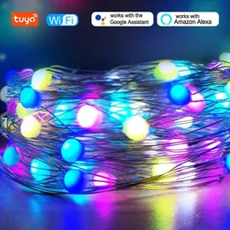 Juldekorationer Tuya Smart WiFi LED Fairy String Light RGB Dancing With Music Sync Lights Garland för HomeHolidayChristmas Tree Decor 231025