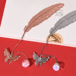Long-lasting Iron Book Holder With Feather Design Stylish Chinese Bookmark Metal Butterfly Tassels Durable