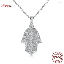 Pendants TONGZHE Lucky Hamsa Hand Necklace Real 925 Sterling Silver Pave Setting CZ Luxury Accessories Ethnic Turkey Jewelry