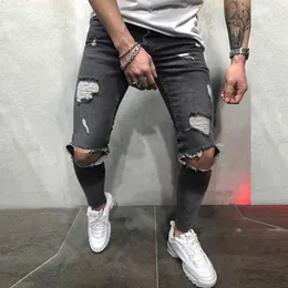 Mens Skinny Stretch Denim Pants Distressed Freyed Slim Fit Jeans Trousers 2019 Male Stretch Ripped Streetwear Jeans masculina#D3028