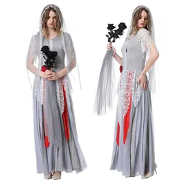 Cosplay Halloween Ghost Bride With Gauze Skull Print Dress Cosplay Stage Costume Tres A Juego Para La Familia