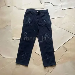 Mens Jeans Designer Make Old Washed Chromees hearts Jeans Chrome Straight Trousers Heart Cross Embroidery Letter Prints Casual for Women Men Cargo Logging Pants S1