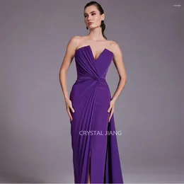 Party Dresses Elegant Long Purple V Neck Chiffon Evening Sleeveless with Slits mantel veckad sveptåg Vestidos Festas E Eventos