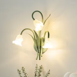 Vägglampa modern grön bukett lampor glas blomma franska minimalistiska sovrum sovrum vardagsrum studie korridor dekor ljus